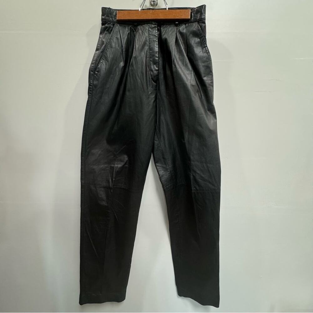 High Waist Leather Trousers Pleated pants Preston & York Size 8. Vintage